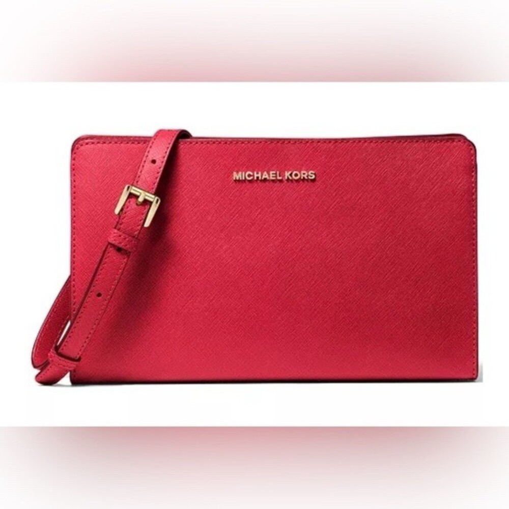 Michael Kors Jet Set Travel Large Convertible Crossbody Clutch Bag Red